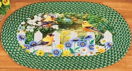 Oval Braided Kitchen Rug(20&quot;x30&quot;)EASTER,SPRING Birds On Fence &amp; Flowers,Green,Ce - £15.81 GBP