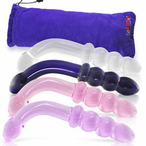 LeLuv Dildo 7.5 Inch Bent Glass Wand G-Spot Beads with Premium Padded Pouch - £9.80 GBP+