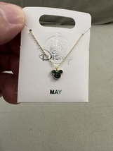 Disney Parks Mickey Mouse Faux Emerald May Birthstone Necklace Gold Color image 1