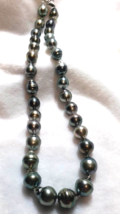 Handmade Dark Silver Aquamarine Green Tahitian Baroque Pearl Necklace X&#39;... - $690.00