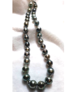 Handmade Dark Silver Aquamarine Green Tahitian Baroque Pearl Necklace X&#39;... - $690.00