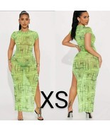 Fashion Nova Lime Mesh Design Print Maxi Dress~Size XS - £25.00 GBP