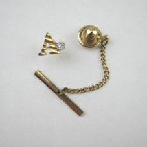 Vintage Monogram Letter A Tie Tack Lapel Pin Gold tone Chain Tie Bar - £7.80 GBP
