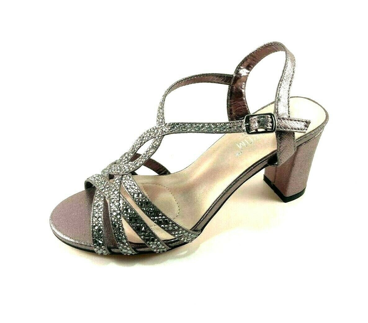 De Blossom Hunk-2 Pewter Dressy Mid Block Heel Rhinestone Dress Sandal  - $32.00