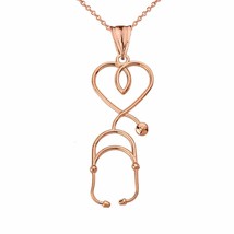 10k Solid Rose Gold Stethoscope Heart Pendant Necklace 16&quot; 18&quot; 20&quot; 22&quot; - £114.98 GBP+