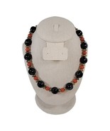 ESTATE Find Monet Faceted Glass Beaded Necklace 16&quot; Black Orange Gold Ar... - $19.61