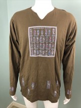 Men&#39;s Funky Bros Egyptian L/S Brown Cartoushes From Egypt Shirt Sz Medium - $19.79