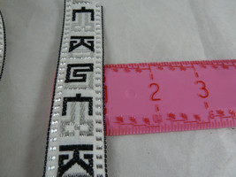 Wrights Vtg Embroidered Fabric Trim 1" wide silver metallic white black New BTY - $3.35