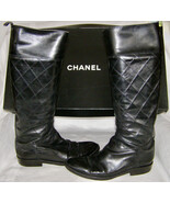 VINTAGE 1990s CHANEL CLASSIC BLACK QUILTED KNEE HIGH RIDING BOOTS-QUILTE... - €341,88 EUR