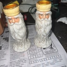 Ceramic Santa Claus Head Taper Candle Holders Set Of 2 - £10.21 GBP