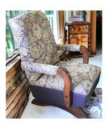 Mid Century Upholstered Rocking Chair Child&#39;s Rocker MCM Floral W/ Woode... - $224.99