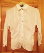 Pre-owned PHILIPPE ADEC PARIS  White Cotton Blend Blouse Rufflel SZ 6 - $645.87 MXN