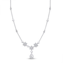14kt White Gold Womens Pear Diamond Flower Teardrop Necklace 7/8 Cttw - £1,523.68 GBP