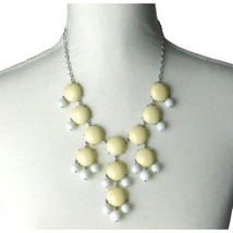 Vintage Layered Bib Style Necklace White Beige Silver Color Tone Adjustable 22&quot; - £7.03 GBP