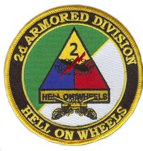 ARMY 2ND ARMORED HELL ON WHEELS  DIVISION  4&quot; EMBROIDERED MILITARY  PATCH - $28.99
