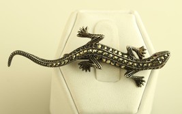 Vintage Sterling Silver Lizard Reptile Marcasite Red Eyes Brooch Pin - £38.21 GBP