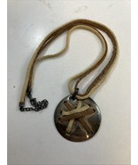 Signed C*A Canada Sterling Silver &amp; Beige / Brown Suede Leather 18&quot; Neck... - $37.57