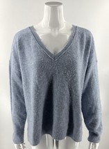 Lucky Brand Sweater Size Large Blue Slouchy Loose Fit V Neck Pullover Wo... - $21.78