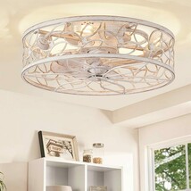 Lediary Caged Ceiling Fans With Lights, White Flush Mount, White Gold Color - $163.99