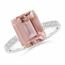 ANGARA Emerald-Cut Morganite Cocktail Ring with Diamond Accents - £2,137.73 GBP