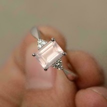 925 Sterling silver Pink Quartz Gemstone Wedding Statement Engagement Ring - $82.02