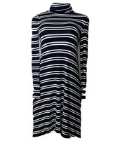 Anthropologie Maeve Turtleneck Swing Dress Jersey Striped Navy White Sz Small - £12.36 GBP