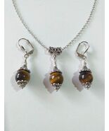 Tiger&#39;s eye Silver jewelry set necklace earrings Boho jewelry set Bohemi... - $52.00