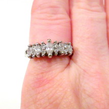 Vintage Silver Tone Ring Signed NV Marquise &amp; Round Rhinestones Size App... - £17.29 GBP