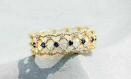 1.40Ct Round Simulated Blue Sapphire Engagement Ring 14k Yellow Gold Over Women - £101.22 GBP