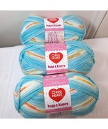 Red Heart Hugs &amp; Kisses Yarn Aqua 3 skeins variegated blue orange white ... - $39.00