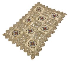 Vintage Crochet Placemat Cross Stitch Embroidery Lace Ecru Beige Handmad... - $16.55 CAD