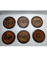 Leather Drink Coasters 6 Set with Holder Made In Chile Multicolor/ Red/B... - $6.95