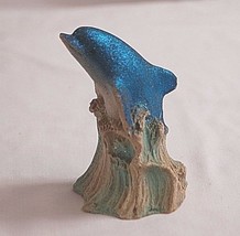 Blue Sparkly Dolphin Porpoise Sand Art Figurine Nautical Ocean Wave Beach Theme - £7.93 GBP