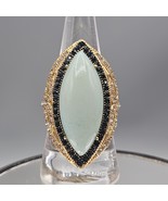Jade Statement Ring Sz 9 Gold Tone Stainless Steel Crystal Accent Marqui... - $743.65 MXN