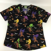 Scooby Doo Scrub Top Halloween Theme Women Size Small Uniform Shirt Mystery Team - £17.42 GBP