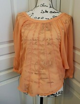 LC Lauren Conrad Size XS Sheer Orange Peach Blouse Top Shirt Boho Bohema... - £9.47 GBP