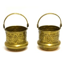 Vintage Pair of Small Solid Brass Bucket Handcrafted Engraved Ornate Han... - £15.65 GBP
