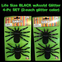 4pc-Life Size Fuzzy Black TARANTULA SPIDER Glitter Figure Model Craft De... - $122.36 MXN