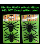 4pc-Life Size Fuzzy Black TARANTULA SPIDER Glitter Figure Model Craft De... - $121.87 MXN