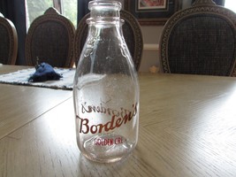 Borden&#39;s Golden Crest Glass Milk Bottle Quart Owens Illinois BB48 Duraglas - $28.66