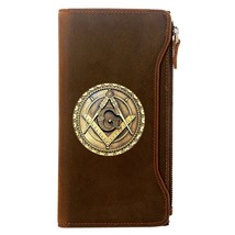 Vintage Master Mason Symbol Printing Men Long Wallets Zipper Large Capacity Genu - £84.70 GBP