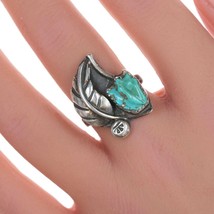 sz7.25 Vintage Zuni carved turquoise silver ring - $108.90