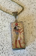 Egyptian God Thoth Glass Tile Pendant w 20 Inch Chain - $10.00