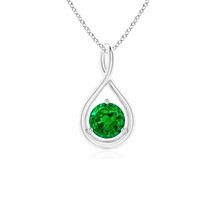 ANGARA 5mm Natural Emerald Solitaire Infinity Twist Pendant Necklace in Silver - £194.31 GBP+