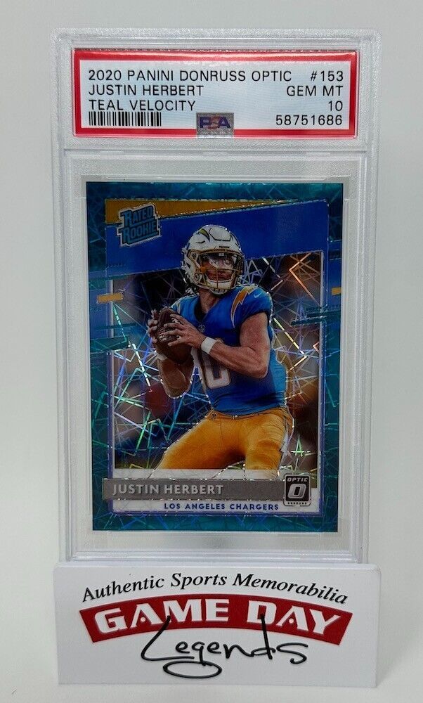 Primary image for Justin Herbert 2020 Panini Donruss Optic NFL Teal Velocity SSP #153 PSA 10