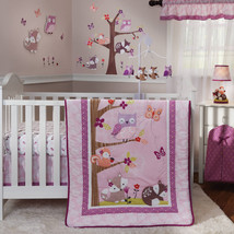 Crib Bedding Set 3-Piece Baby Girl Nursery Lavender Woods Jungle Forest Animals - £57.38 GBP