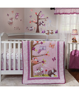 Crib Bedding Set 3-Piece Baby Girl Nursery Lavender Woods Jungle Forest ... - £56.12 GBP