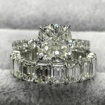 Cushion Cut 7.50Ct Diamond 14k White Gold Over Bridal Wedding Ring Set Size 9.5 - £142.26 GBP