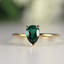 Emerald Ring 14k Gold Pear Cut Emerald Promise Ring Minimalist Emerald Woman Rin - £708.81 GBP