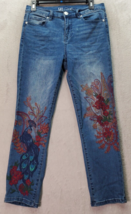 DG2 Jeans Women&#39;s Petite 6 Blue Denim New Classic Stretch Embroidered Floral - £21.91 GBP